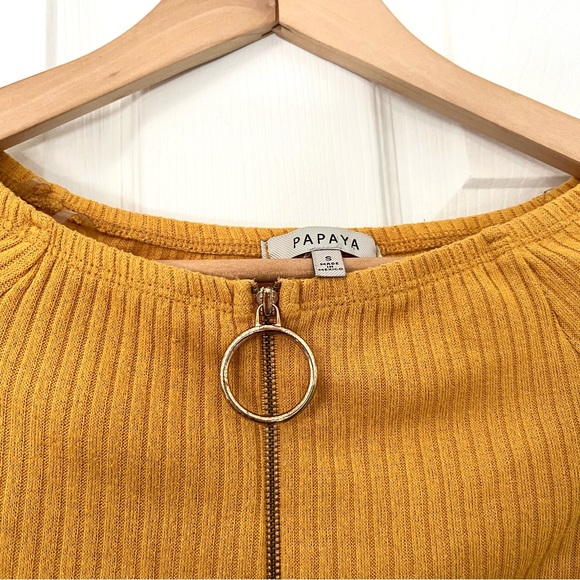 Papaya Zip Front Yellow Crop Top Mid Sleeves - Picture 9 of 9